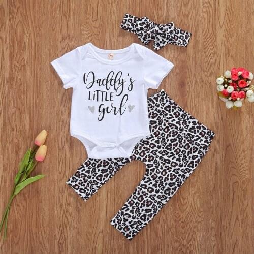 New Baby Girls Leopard Clothes Set Cotton Summer Short Sleeve T-Shirt Top + Shorts+Headband 3Pcs Set Kids Outfits