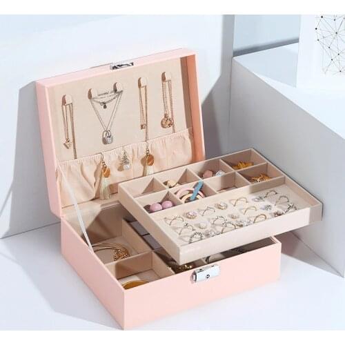 Jewelry Organizer Display Travel Jewelry Case Boxes High Capacity Earrings Earring Storage Box Ornament Organizer Two-Layer