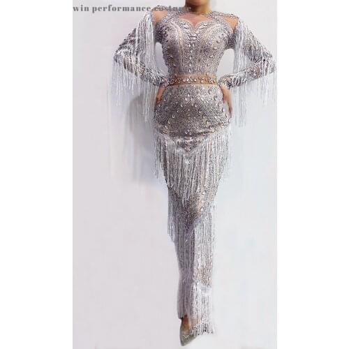 Oringinal Design Long Sleeve Tassels Stacked Fringes Peplum Evening Dress Dubai Meimaid Luxury Gowns American Crystal Dress