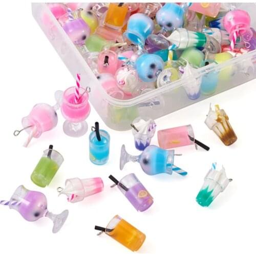 Pandahall 1 Set Glass Bottle Pendants & Plastic Cup Pendants with Resin Inside Imitation Bubble Tea for Jewelry Making DIY Craft