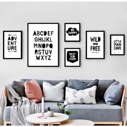 Quotes Posters and Prints Nordic Baby Room Picture Nursery Wall Art Canvas Painting Black and White Adventure Be Wild and Free