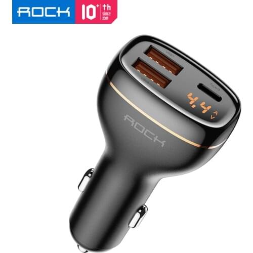 ROCK 60W Fast Car Charger Dual USB Type C PD 20W Mobile Car Phone Charger For iPhone 12 Pro Max Car Charger with LED Display