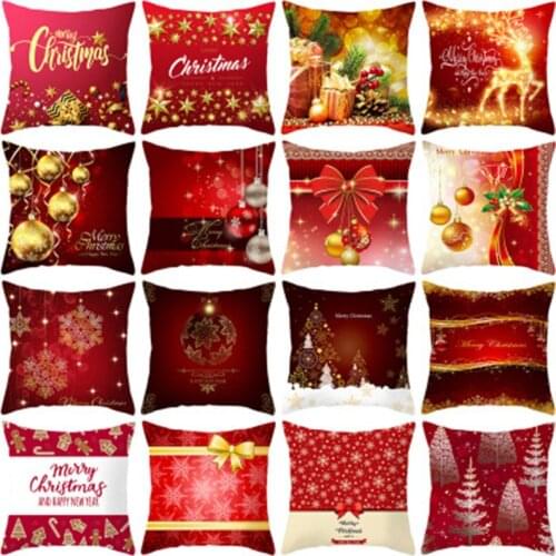 Red Christmas Cushions Case Reindeer Trees Snowflakes Print Christmas Decorative Pillows for Sofa Couch Bed Home Decoration 5Z