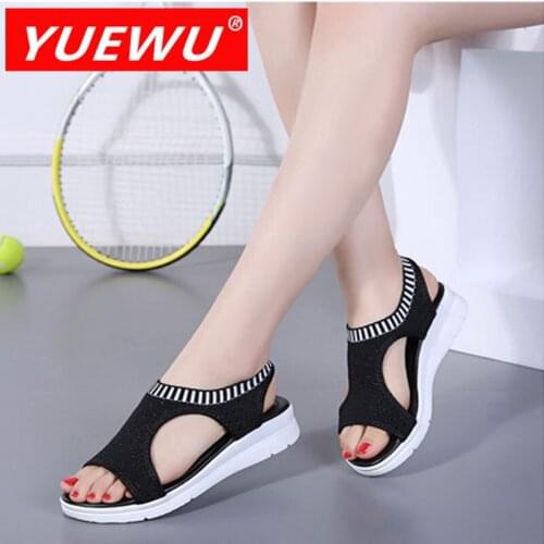 Yuewu Womens Casual Flats Shoes Sandal Peep Toe Breathable Mesh Soft Platform Walking Outdoor Thick Bottom Plus Shoes Woman