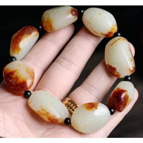 Xinjiang Hetian Jade Genuine Leather Bracelet Natural Jade Seed Bracelet