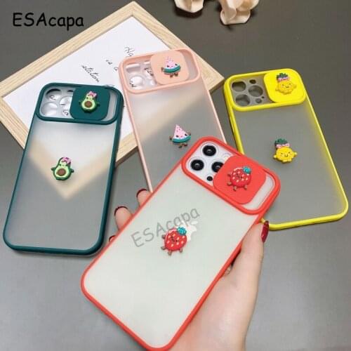 Cute 3D Cartoon Slide Camera Lens Protection Phone Case For iPhone 12 Mini 11 Pro XS Max XR X SE 2020 Shockproof Matte Cover