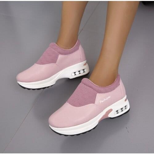 Womens vulcanized sneakers solid color pull-on pu womens shoes 2021 womens mesh casual sneakers plus size off white shoes