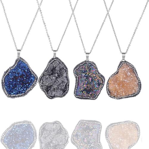 Natural Stone Blue Quartz Healing Crystal Stone Irregular Shape Pendant Necklacefor Women 1pcs