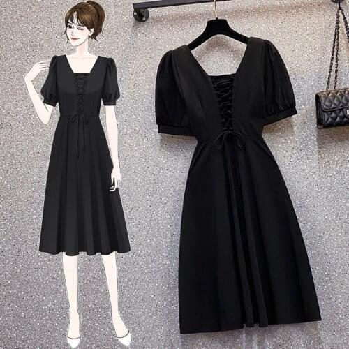 Kekeplus Store L-4XL Oversized Solid Black Dress 2021 Summer New Elegant Lady Slim Waist Vintage Party Dresses Robe Femme 183031