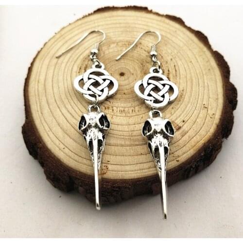 1pair Nordic Viking Compass Rune Skull Skeleton Beak Dangle Earrings With Scottish Irish Knot Drop Earring Vintage Goth Jewelry