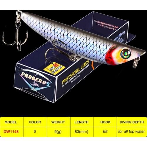 1PC Popper Lures Fishing Lure 3.27"-83mm Bait Fishing Tackle 6 Colors Fishing Baits 9g-0.32oz With 6# BKB Hook