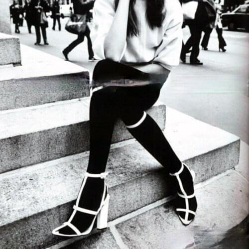 2021 Summer Fashion Anklet Strap Thick Heel High Heels Plus Size Roman Sandals Women