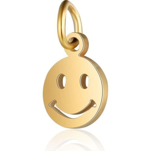 5pcs 316L Stainless Steel High Polished Smile Face Charm 7x11.5 Gold Steel Tone Floating Charm for DIY Pendant Jewelry Making