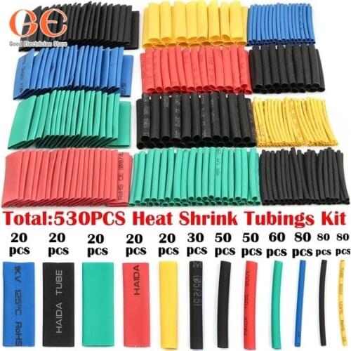 530PCS Heat Shrink Tubing Insulation Shrinkable Polyolefin Ratio 2:1 Wrap Wire Cable Sleeve Tubes Kit heat shrink tube