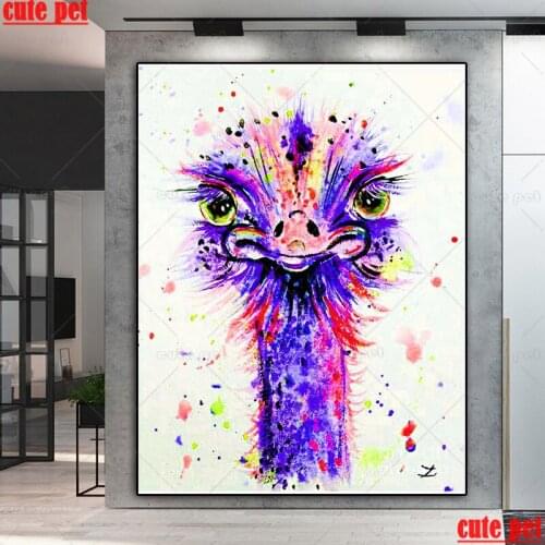 5D Diamond Painting Cute Ostrich diamond Embroidery Full Square round Drill Full Mosaic animals Home Wall Decoration Sale puzzle