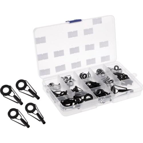 65Pcs Metal Fishing Rod Guides Ring Rod Repair Kit DIY Tips Rings