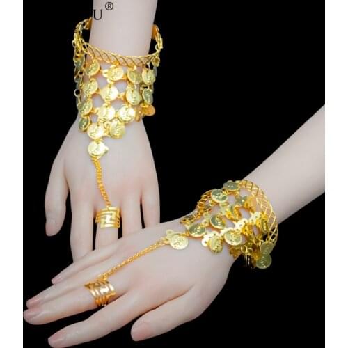 Belly Dance Indian Bollywood Dance Accessories Hanging Coins Bracelet 1 Pair With Rhinestone Bracelet Belly Dancing Accessories
