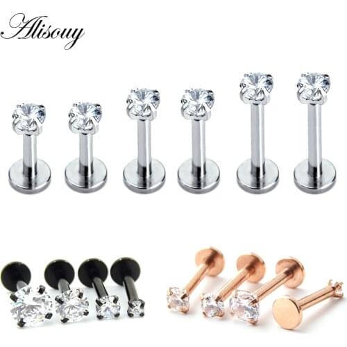 Alisouy 1 Pc color Labret Lip Ring Zircon Anodized Internally Threaded Prong Gem 16G Tragus Helix Ear Piercing Earring women