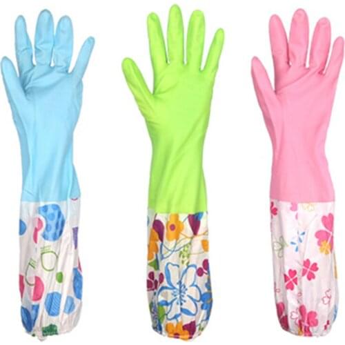 Velvet Latex Gloves Garden Gloves For Home Cleaning Rubber Waterproof Tableware Gloves Kitchen Vegetable Cleaning Gloves