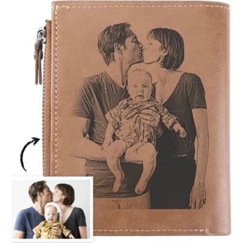 Custom Engraving Photo PU leather wallet Mens Short Retro Wallet Multi-Card Bit Lettering Wallet Custom Father Gift