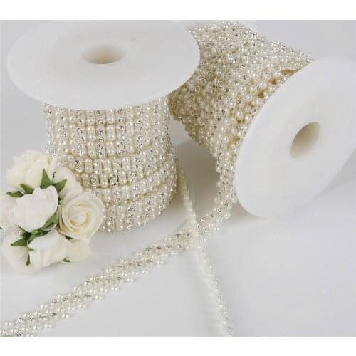 1M/1.5M/2M/bag ABS Imitation Pearl Beads Chain Trim with Crystal Rhinestone for DIY Wedding Party Handmade Jewelry Accessories