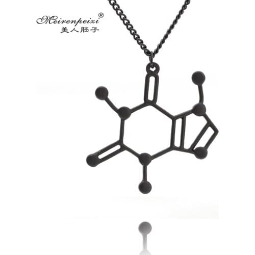 Structure Necklace Caffeine Molecule Pendant Necklace Elegant Chain Chemistry Women Men Jewelry Birthday Gift For Lovers