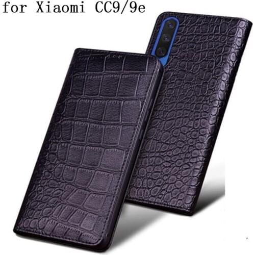 Crocodile Print Case for Xiaomi CC9 Luxury Genuine Leather Cases Covers Free Screen Protector for Xiaomi CC 9e cc9e Flip Funda