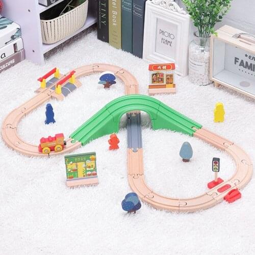 Wooden Railway Track Set Beech Wood Vehicle Toys Assembled Educational Toys Fit Thomas All Wood Track Biro Toys for Kids Gift