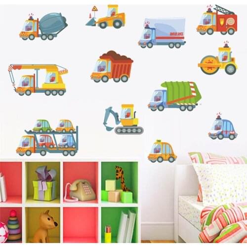Engineering Vehicle Wall Stickers Cartoon Construction Car Wall Decals For Boys Room Bedroom Living Room Nursery Home Decoration