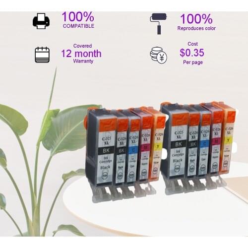 10PK PGI-525 CLI-526 Ink Cartridge Compatible for Canon PIXMA MG5150 MG5250 MG5350 MG6150 MG6250 IP4850 IP4950 MX715 Printers