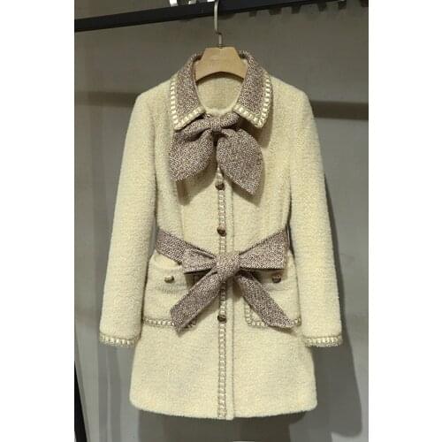 Autumn Winner Luxury Women Bow Tweed Jacket Coat Female Fashion Casual Outerwear Clothes