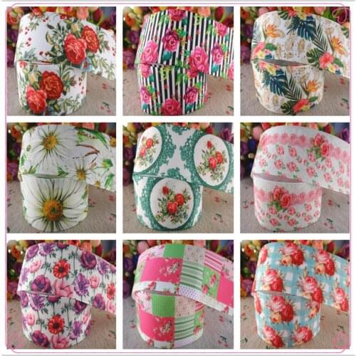 18102509, 1.5" 38mm 50 yards flowers printed grosgrain ribbons DIY hair bows handmade materials