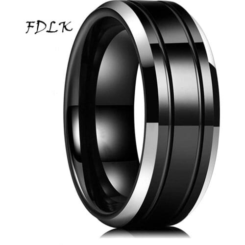 Fashion Stainless Steel Black Double Groove Ring For Men Jewelry High Quality Engagement Wedding Band Husband Anniversary Gift