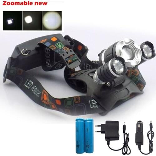 New Zoomable focus T6 Led Headlamp 5000 lumen Powerful Head Light Lamp Torch Frontale Flashlight 18650 battery with charger