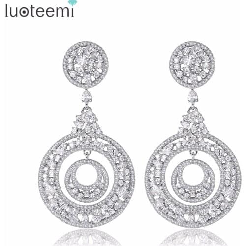 LUOTEEMI Brand New Exquisite Drop Earrings for Women Wedding Party Luxury CZ Unique Design Hollow Female Jewelry Christmas Gift