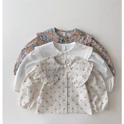 2021 Autumn Childrens Top Girls Cute Turn-down Collar Print Long Sleeve Cotton Casual Bottoming Shirt Top Kids Clothing