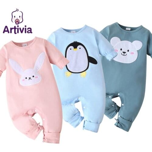 Autumn Winter Newborn Baby Romper Solid Color Cartoon Print Jumpsuit Baby Clothes Infant Long-Sleeves Pure Cotton Jumpsuits