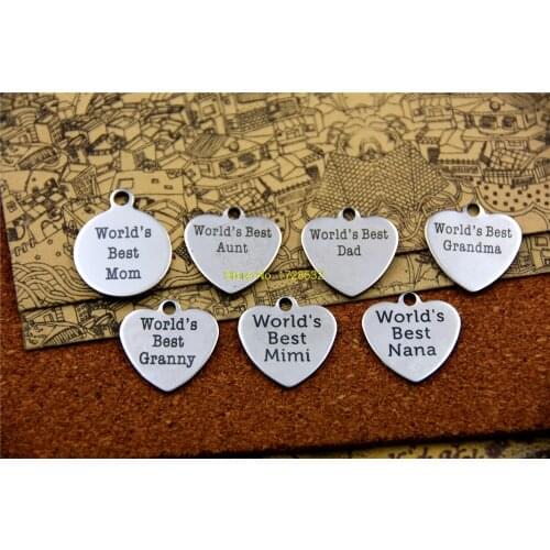 20pcs--stainless steel charms "worlds best mom/aunt/dad/grandma/granny/mimi/nana"charm pendant