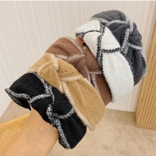 Winter Wool Knot Hairband for Women Handmade Crochet Solid Head Band Adults Face Wash Headdress Top Knot Headband Ladies