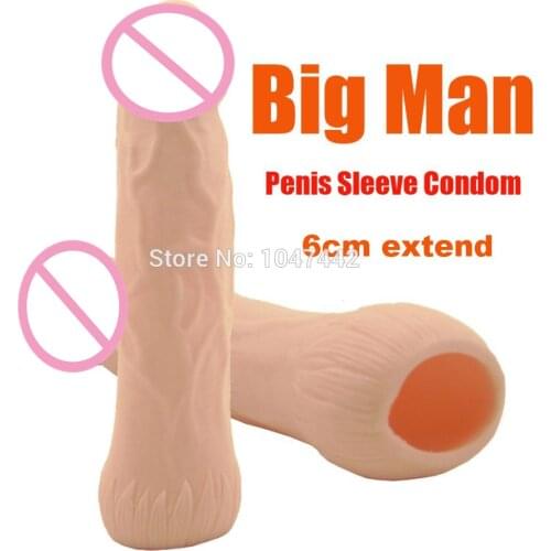 Realistic Penis Sleeves,solid head 6cm penis extender,delay spray Dick Condoms developpe, reusable condoms Sex toys for men