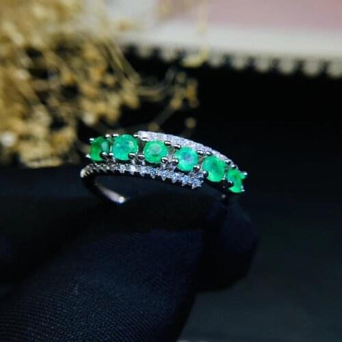 Luxurious array layer cross Natural green Emerald gem Ring Natural gemstone ring S925 silver womens party gift fine Jewelry