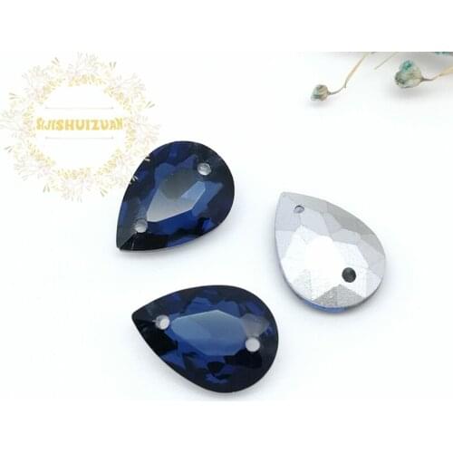 Chinese Cymbidium Water Drop Double Hole Crystal Glass Sewing Rhinestones Pointback Diy Wedding Dress and Shoes 10*14 13*18