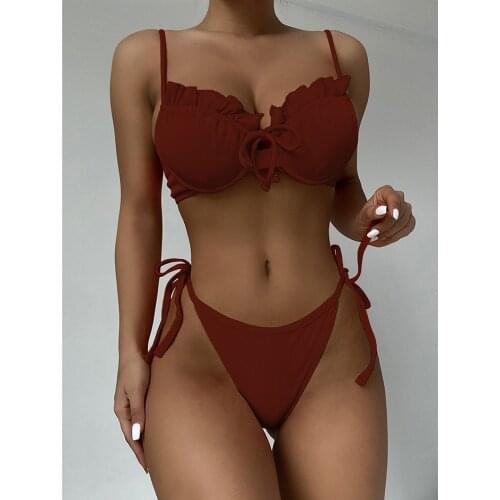 Sexy Ruffle Bikini 2021 Push up Swimsuit Women Swimwear Female Mini Thong Bikinis Set Brazilian Bathing Suit Woman Wear biquini