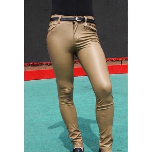 Sexy Men Faux Leather Matte Pencil Pants Skinny Pants Casual Leggings Slim Fit Tight Zipper Erotic Lingerie Club Wear FX1112