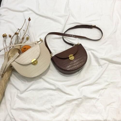 Women Crossbody Bag Fashion Crocodile Pattern Semicircle Saddle Bags PU Leather Chain Shoulder Bags for female Handbags designer