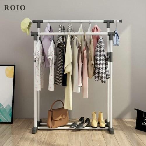 Single Double Pole Drying Rack Paint Spray Clothing Rack Adjustable Foldable Coat Stand Bedroom Wardrobe Closet Mobile Coat Rack