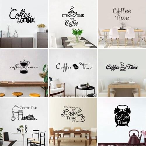 22 Styles Coffee Quote Time Vinyl Wall Decals Home Decor Living Room Art Mural Kitchen Wall Sticker Gift Removable
