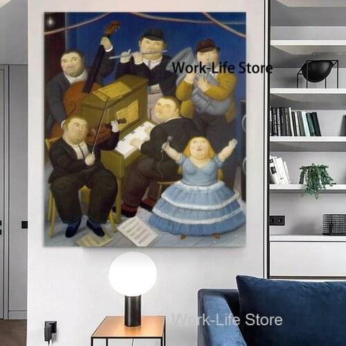 Funny Fat Art Musician Canvas Paintings By Fernando Botero Posters and Prints Living Room Wall Art Mural Picture Decoration