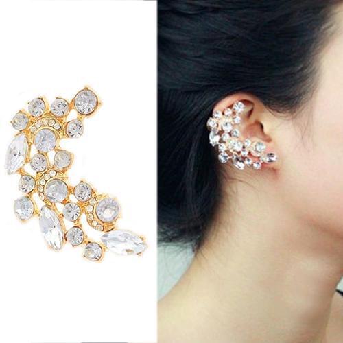 Women Fashion Crescent Shape Rhinestone Right Ear Cuff Clip Golden Earring Stud hot