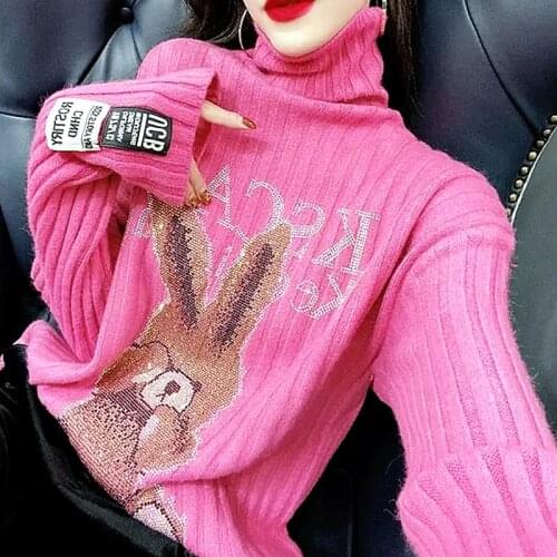 Runway women sweaters cute rabbit sequins loose preppy vintage style casual party knitting pullover sequin sweaters female NS128